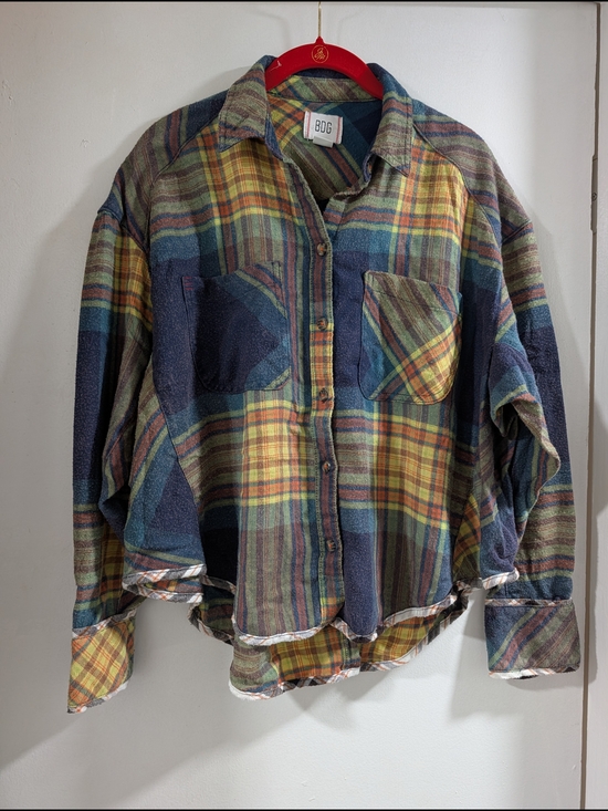 BDG Tops - BDG Urban Outfitters Multicolor Plaid Flannel Shirt Jacket - Yellow, Navy, Green